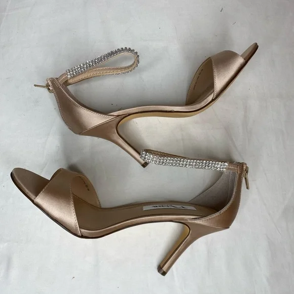 Women Nina Champagne Crystal Satin Ankle Strap High Heel Sandal 7.5M - Picture 8 of 9